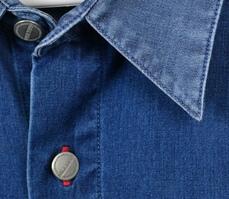 Vintage 90s Girbaud Men's XL Denim Colorblock Blue Button-Front Shirt