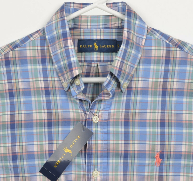 Polo Ralph Lauren Men's Small Blue Green Plaid Pony S/S Button-Down Shirt