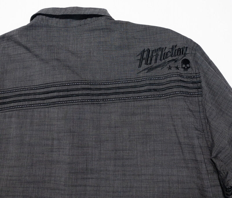 Affliction Black Premium Shirt 3XL Mens Gray Tribal Long Sleeve Skull Embroidery