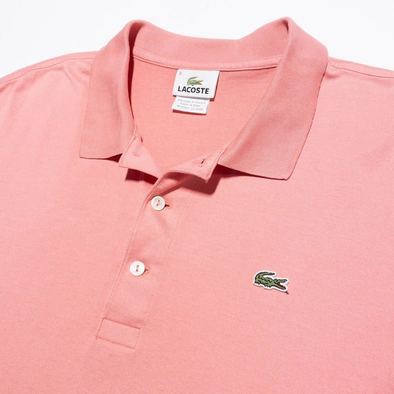 Lacoste Polo Men's 6 Solid Pink Alligator Croc Logo Short Sleeve Shirt Preppy