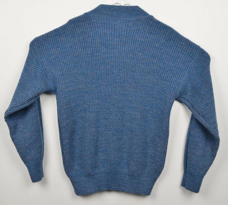 Vtg 80s L.L. Bean Men's Sz Large High Trek Yarn Wool Blend Blue Henley Sweater