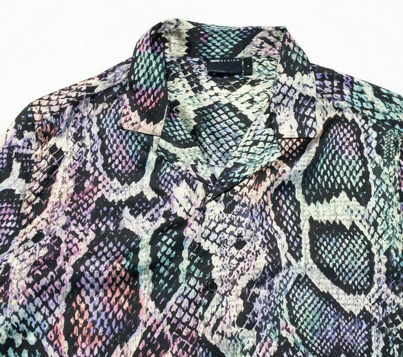 ASOS Design Shirt Medium Men's Colorful Snakeskin Print Short Sleeve Camp