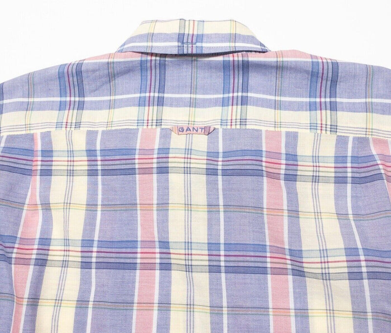 GANT Madras Shirt Men's Large Fitted Purple Yellow Plaid Wilshire Button-Down