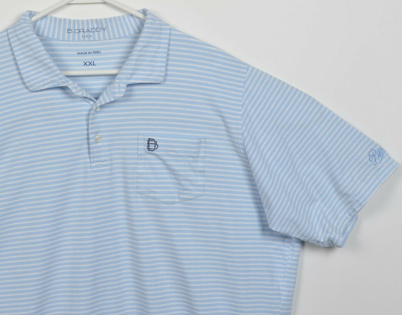 B. Draddy Men's 2XL Blue White Striped Pima Cotton Spandex Pocket Polo Shirt