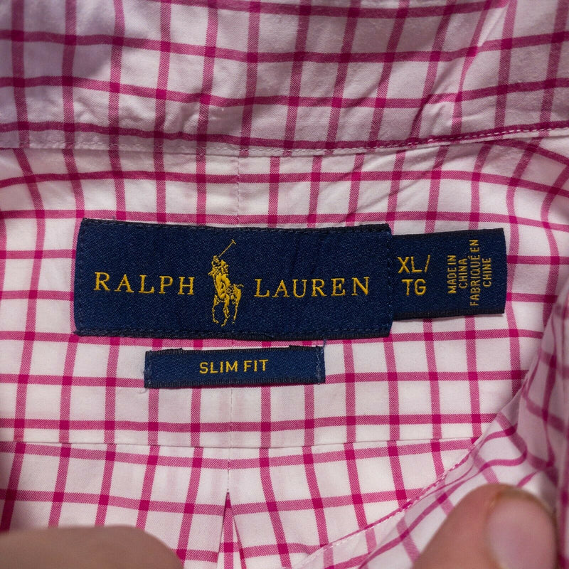 Polo Ralph Lauren Men's XL Slim Fit Pink White Graph Check Button-Down Shirt