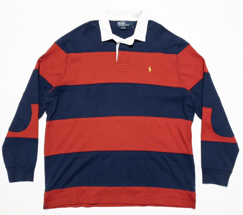 Polo Ralph Lauren Rugby Large Mens Long Sleeve Polo Shirt Blue Red Chunky Stripe