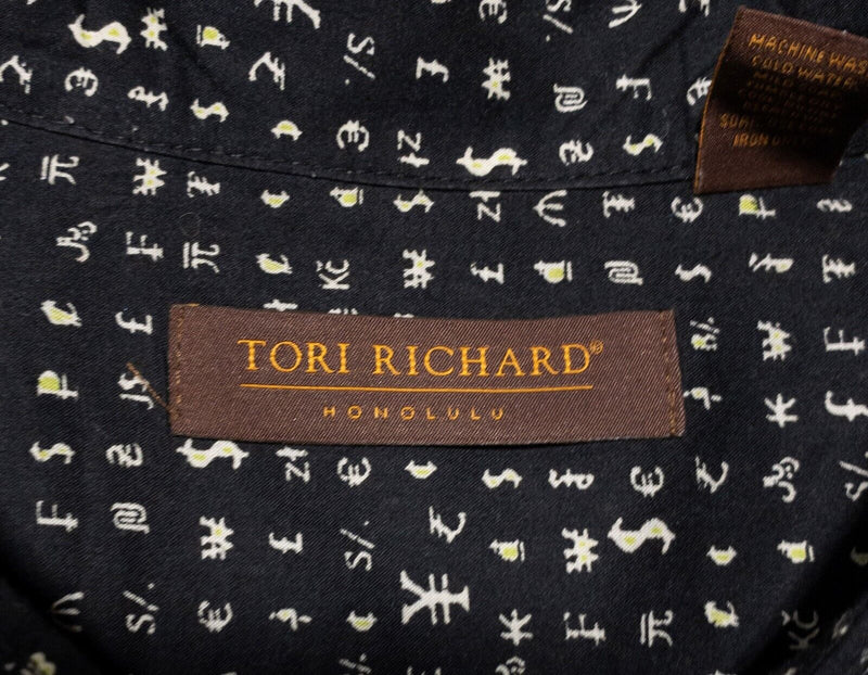 Tori Richard Hawaiian Shirt 3XL Men's Collage Symbols Hieroglyphs Aloha Camp