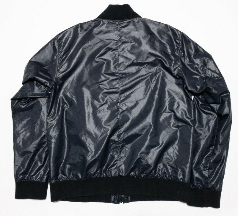 Nom de Guerre Men's Large Shiny Bomber Jacket Made in Japan Solid Navy Blue