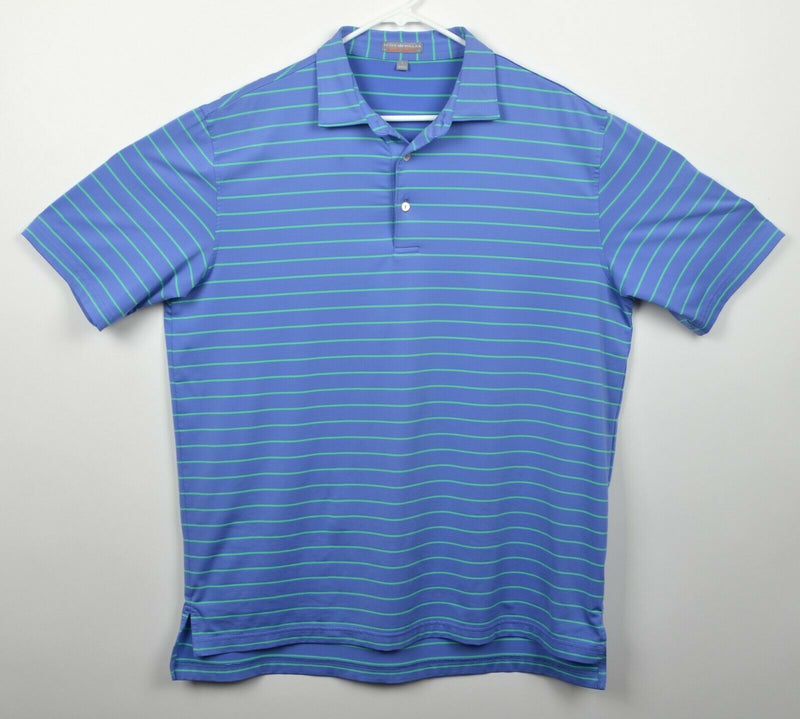 Peter Millar Men Large Summer Comfort Blue Green Stripe Golf Shirt Milwaukee CC