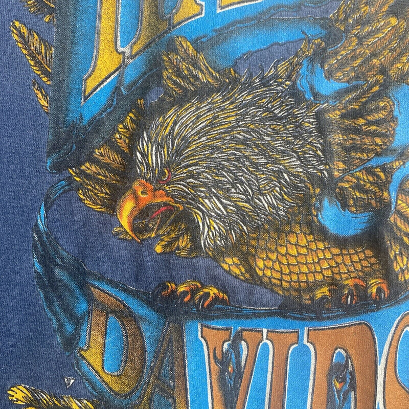Vintage 90s Harley-Davidson Men's XL Eagle Tribal Logo Blue Long Sleeve T-Shirt