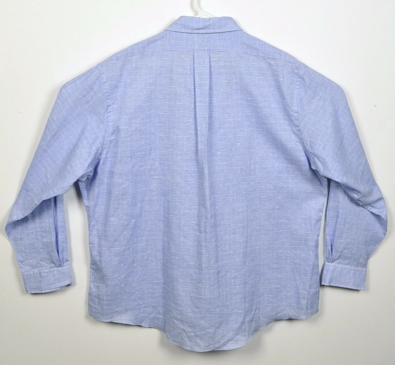 Brooks Brothers Men's 2XL Linen Blend Blue Plaid Regent Button-Down Shirt