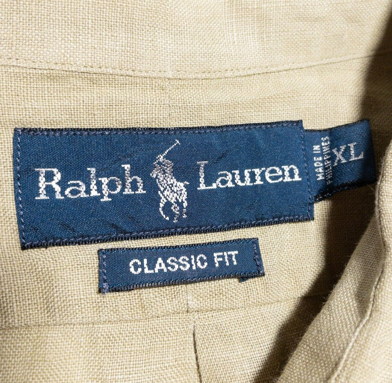 Polo Ralph Lauren Linen Shirt Men's XL Classic Fit Beige Long Sleeve Button-Down