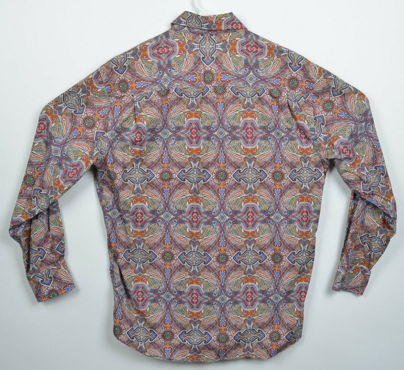 Alan Flusser Men's Medium Paisley Multi-Color Red Orange Pink Button-Front Shirt