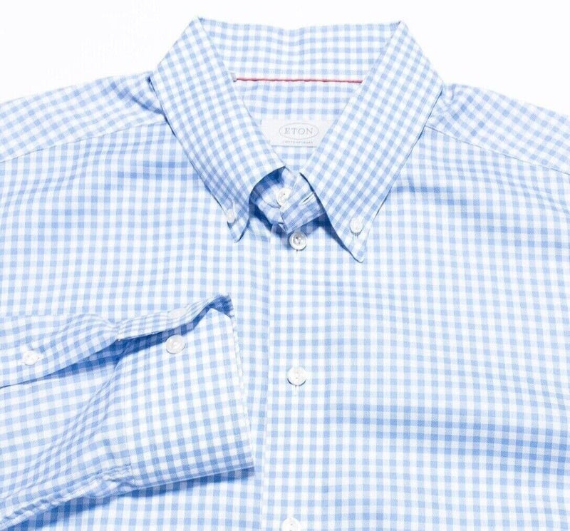 Eton Dress Shirt 18/46 Contemporary Men's Blue White Check Button-Down Classic