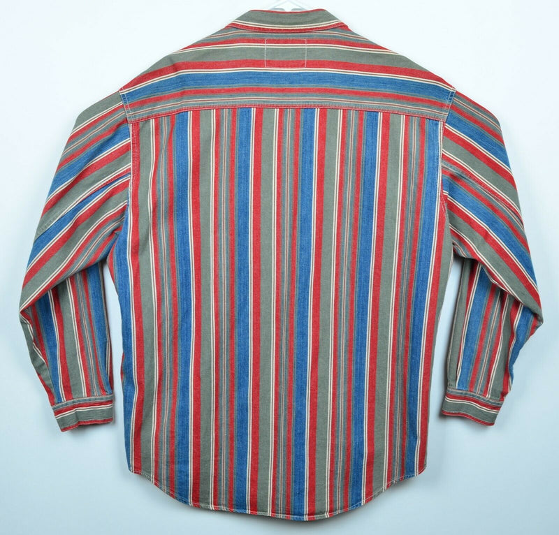 Vtg 90s Levi's Mens Sz Large Metal Rivet Buttons Red Blue Striped Railroad Shirt
