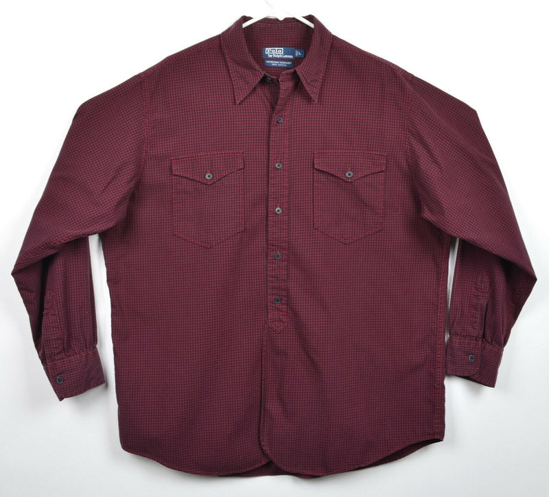 Polo Ralph Lauren Men's Sz Large Woodsman Workshirt Black Red Check Shirt