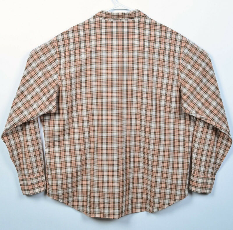 Polo Ralph Lauren Men's 2XL Pearl Snap Western Brown Plaid Long Sleeve Shirt