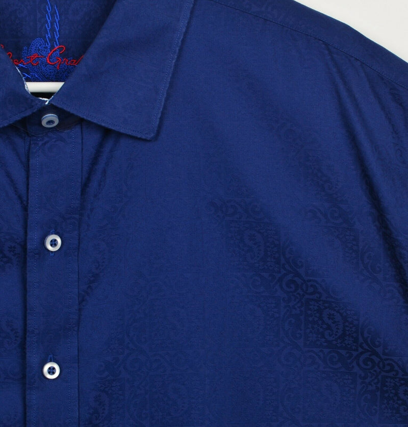 Robert Graham Men's Sz 2XL Flip Cuff Navy Blue Paisley Button-Front Shirt