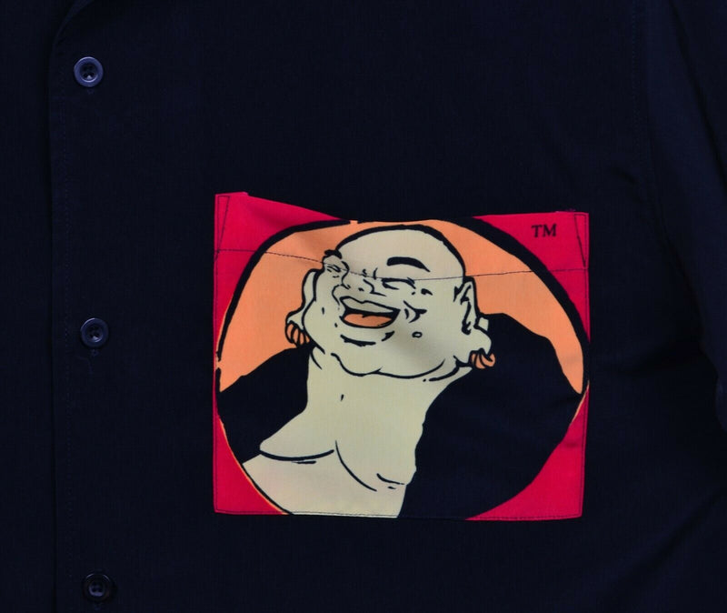 Vtg 90s Laughing Buddha Men's Sz Medium 100% Polyester Graphic Y2K Camp Shirt