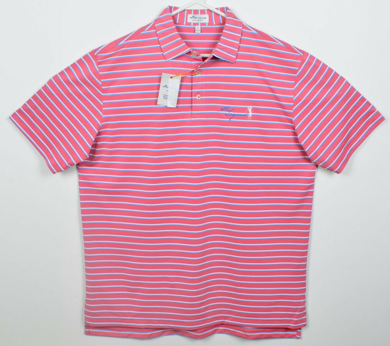 Peter Millar Summer Comfort Men's Large Pink Striped Wicking Golf Polo Shirt