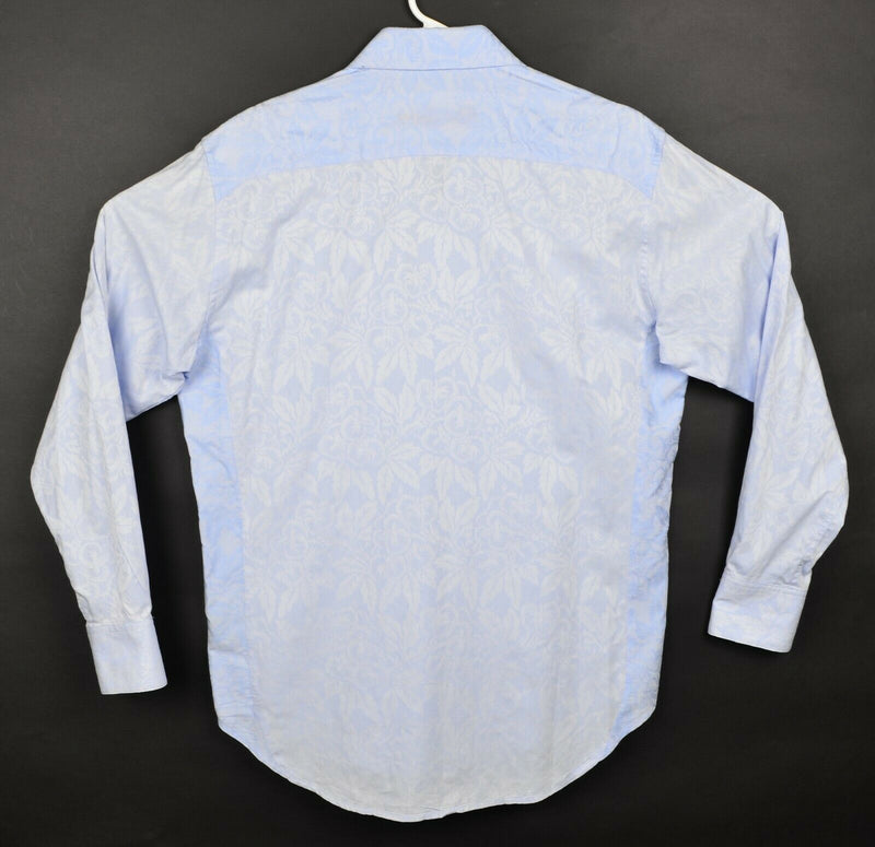 Robert Graham Men's Sz Medium Blue Striped Floral Paisley Flip Cuff Shirt