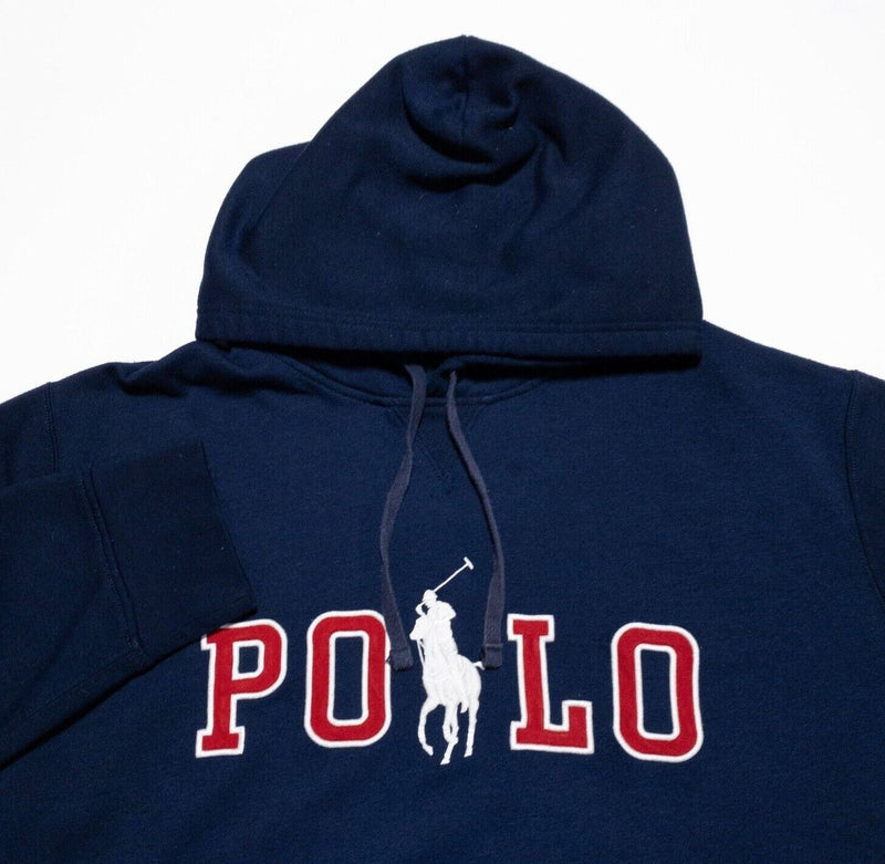 Polo Ralph Lauren Hoodie Men's 2XL Pullover Sweatshirt Navy Blue Spell Out Logo