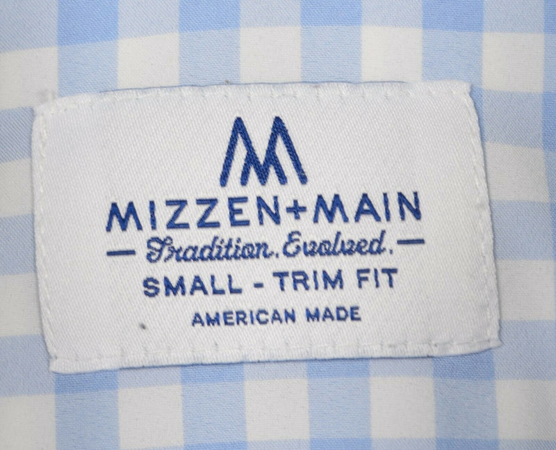 Mizzen+Main Men's Small Trim Blue White Gingham Check Performance Dress Shirt