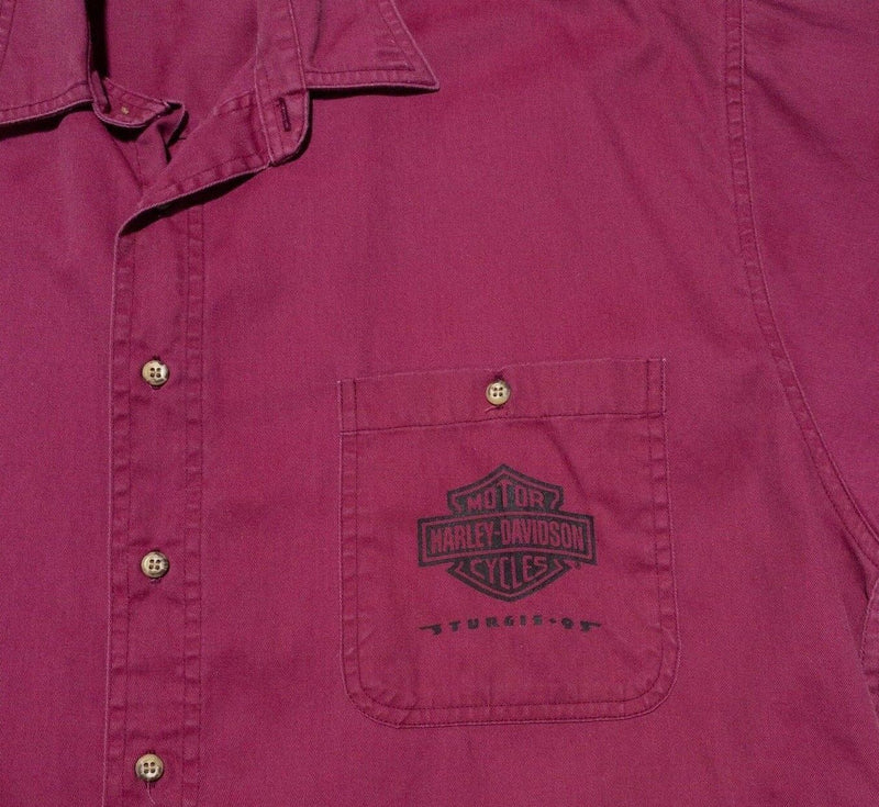 Harley-Davidson Button Up Shirt XL Men's Sturgis 1995 Aztec Magenta Red Vintage