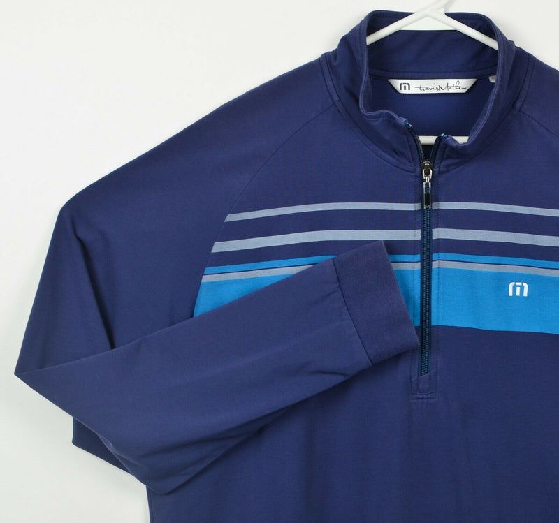 Travis Mathew Men's Large 1/4 Zip Blue Striped Lightweight Golf Jacket