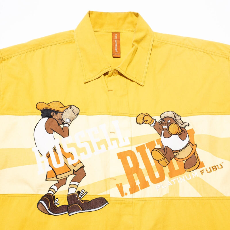 FUBU Fat Albert Boxing Shirt Men's XL Button-Up Yellow Vintage 90s Russell Rudy
