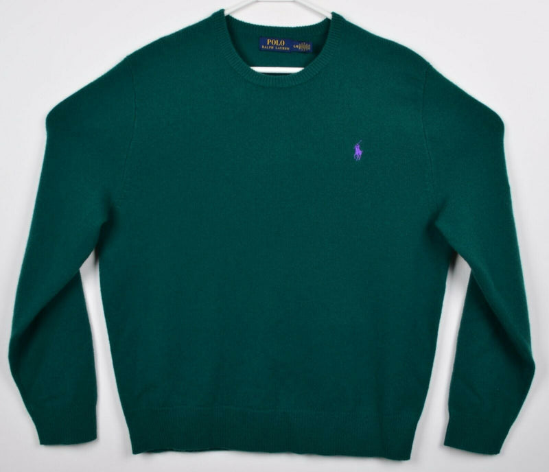 Polo Ralph Lauren Men's Large 100% Lambswool Solid Green Crew Neck Knit Sweater