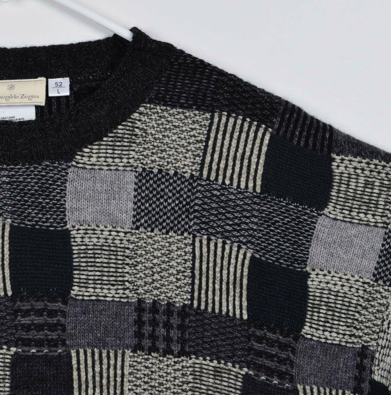 Ermenegildo Zegna Men's Large Wool Blend Plaid Check Knit Italy Pullover Sweater