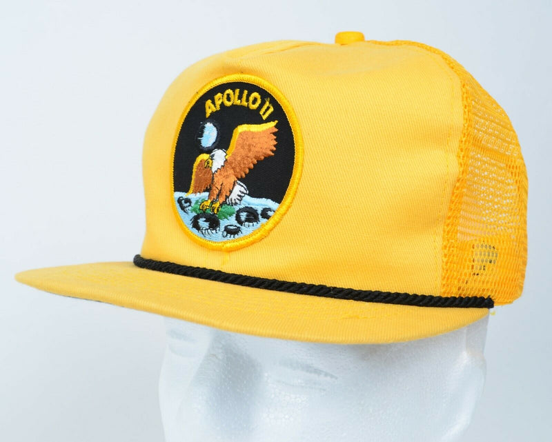 Vtg Apollo 11 One Size Golden Yellow Moon Patch Snapback Rope Mesh Trucker Hat