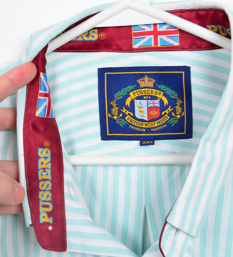 Pusser's Men's 2XL Flip Cuff Blue Striped Flag Logo Nautical Button-Down Shirt