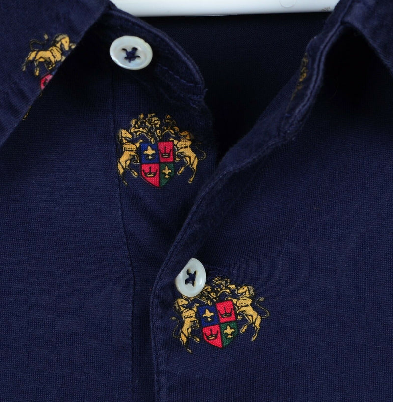 Polo Ralph Lauren Men's XL Crest Logo Horse King Patterned Navy Blue Polo Shirt