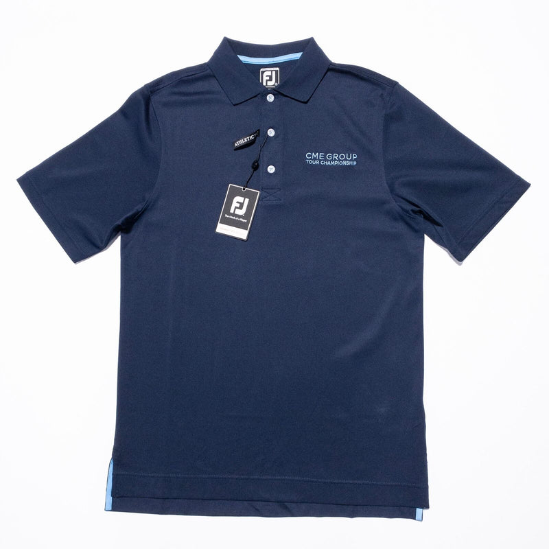 FootJoy Golf Shirt Men's Small Polo Navy Blue Wicking Pique Ribbon Placket CME