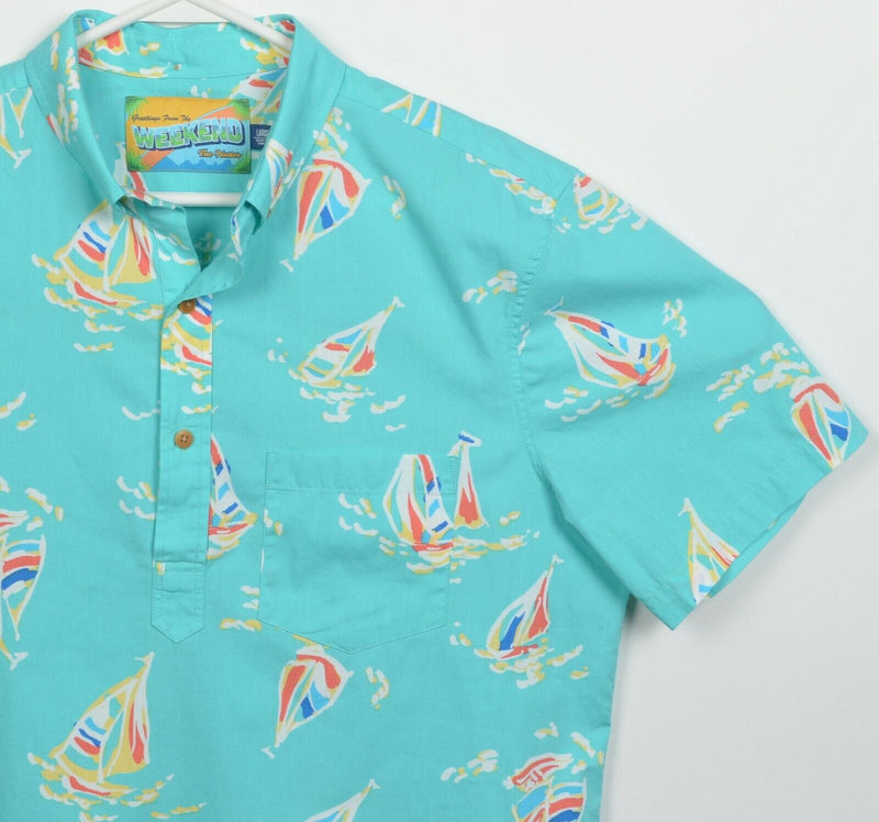 Chubbies The Nutter Men's Large "Weekend" Blue Sailboat Popover Camp Shirt