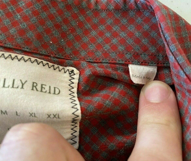 Billy Reid Men's Sz Small Standard Cut Red Gray Plaid Check Made in Italy Shirt