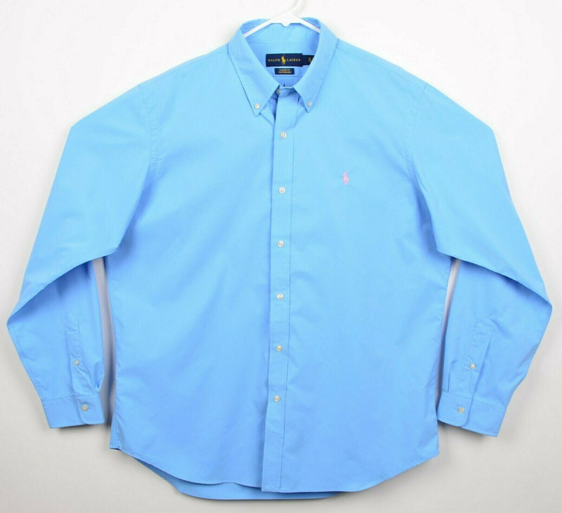 Polo Ralph Lauren Men's Sz XL Performance Solid Blue Nylon Button-Down Shirt
