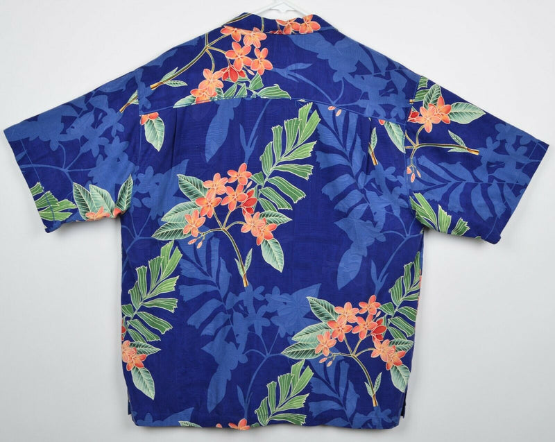 Tommy Bahama Men's Sz XL 100% Silk Floral Blue Orange Hawaiian Aloha Shirt