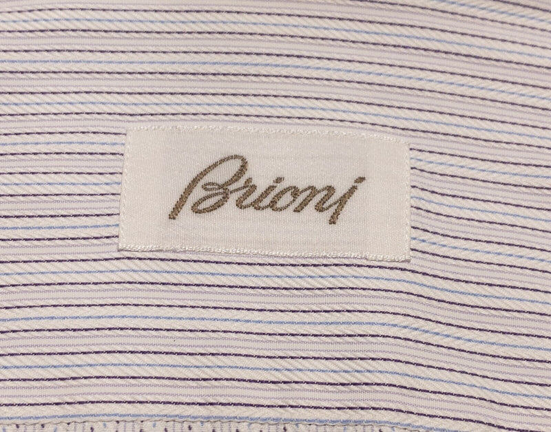 Brioni Men's Dress Shirt 16 (Large) Light Purple White Striped Italy Designer