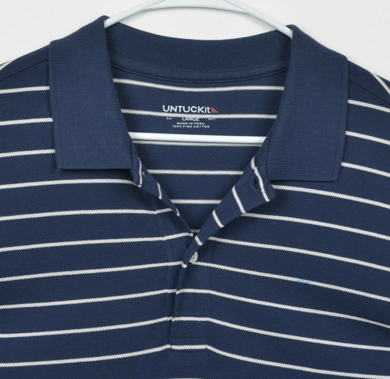 UNTUCKit Men's Sz Large Navy Blue Striped Pima Cotton Polo Shirt