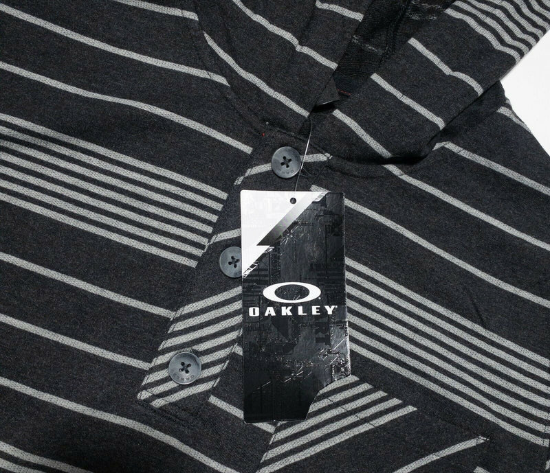 Oakley Men's Large Black Gray Striped Cotton Blend Lightweight Pullover Hoodie