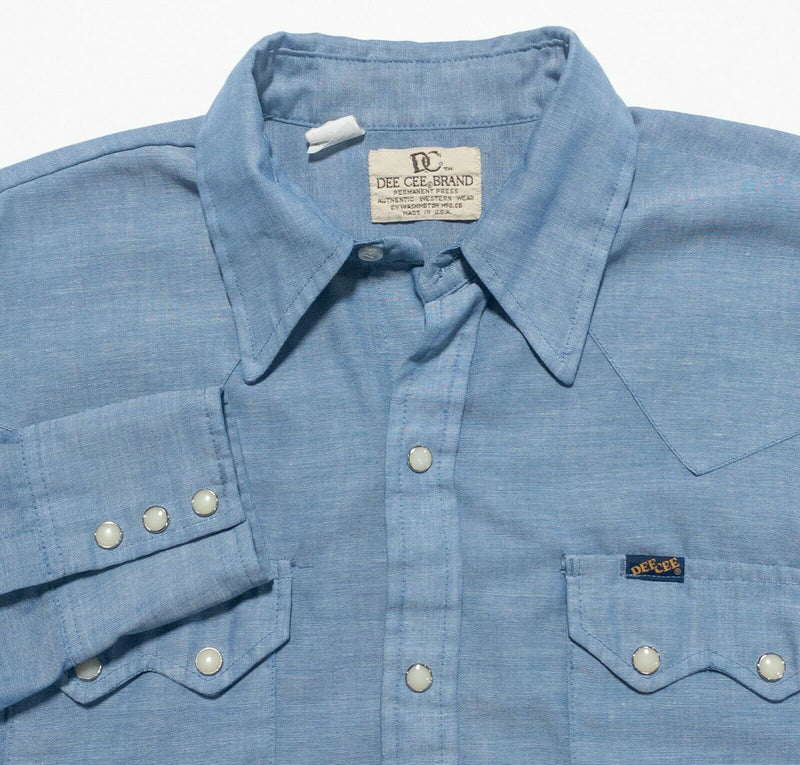 Dee Cee Brand Men's 15.5-35 (Medium) Pearl Snap Blue Western Vintage 70s Shirt
