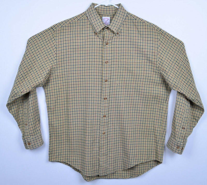 Brooks Brothers Men's Large Brooks Flannel Wool Blend Tan Shepherd Check Shirt