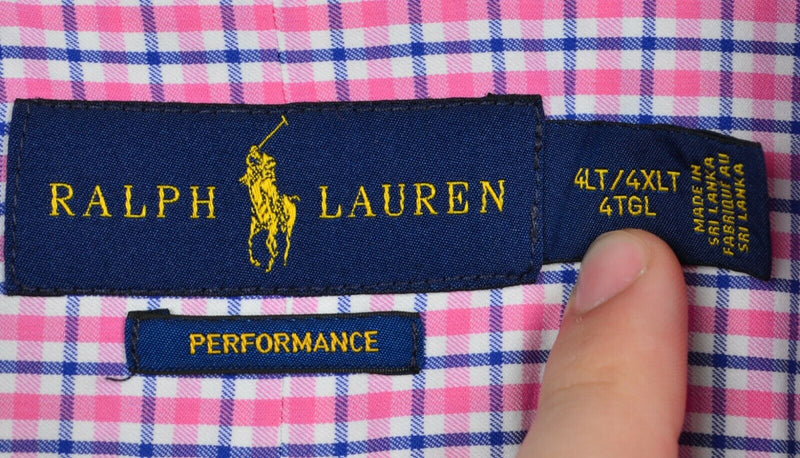 Polo Ralph Lauren Performance Men's Sz 4XLT Pink Plaid Nylon Button-Down Shirt