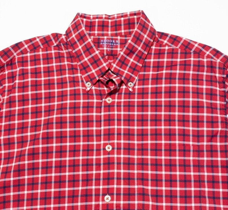 Brooks Brothers Shirt Men's Large Nylon Blend Wicking Red Check Button-Down