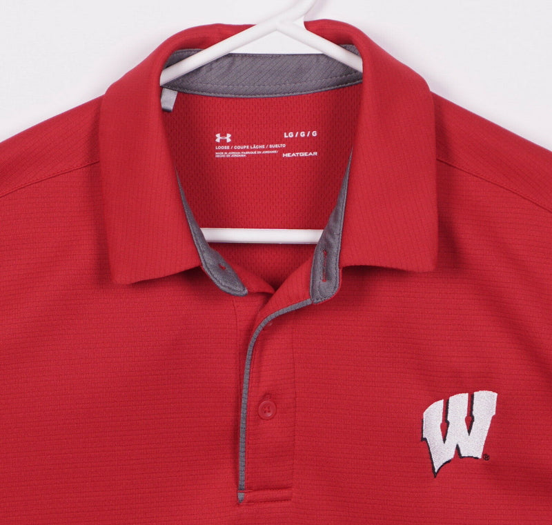 Wisconsin Badgers Men's Large Loose Under Armour Red HeatGear Golf Polo Shirt
