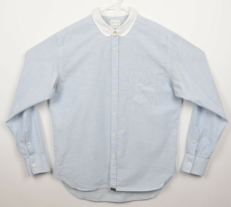 Billy Reid Men's Large Loop Collar Contrast Trim Blue Striped Italy Shirt