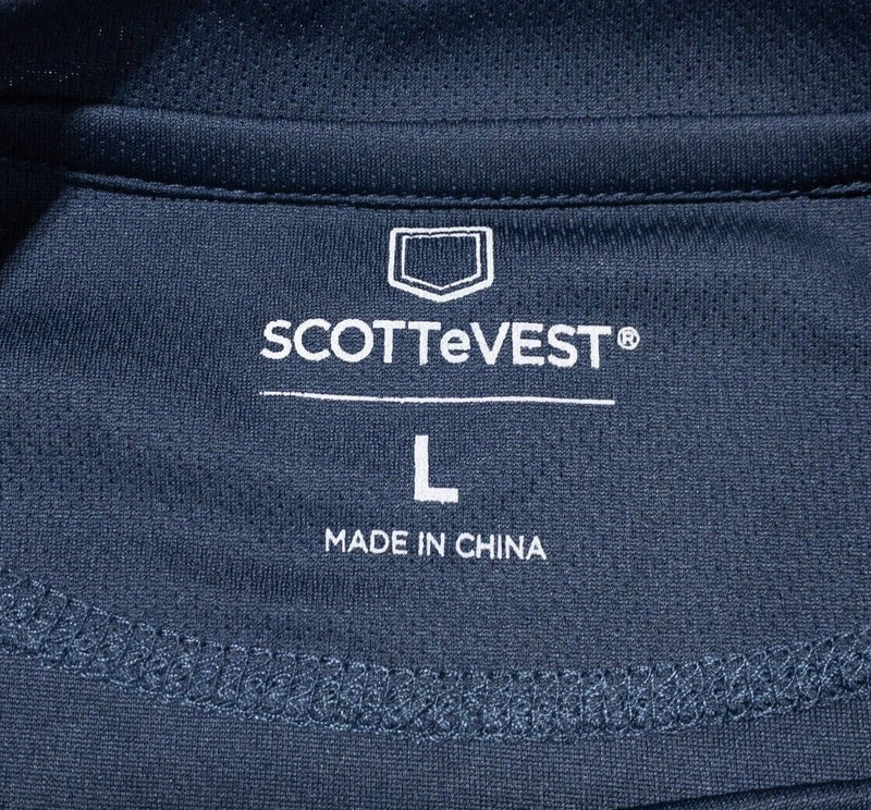 SCOTTeVEST T-Shirt Men's Large TEC Tech Enabled Blue Zipped Pocket Crew Neck